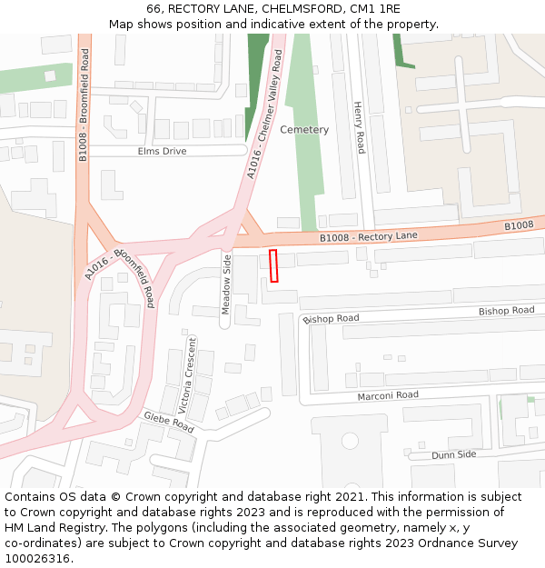 66, RECTORY LANE, CHELMSFORD, CM1 1RE: Location map and indicative extent of plot