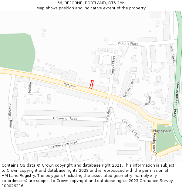 66, REFORNE, PORTLAND, DT5 2AN: Location map and indicative extent of plot