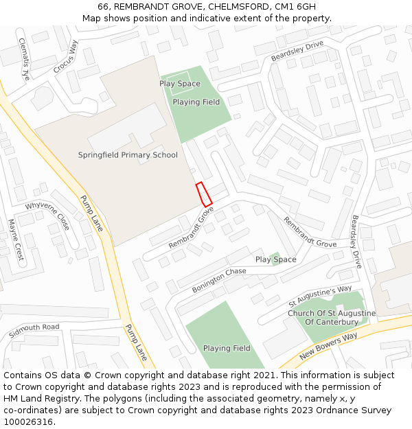 66, REMBRANDT GROVE, CHELMSFORD, CM1 6GH: Location map and indicative extent of plot