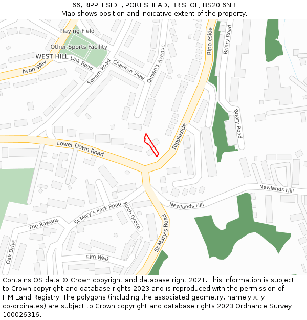 66, RIPPLESIDE, PORTISHEAD, BRISTOL, BS20 6NB: Location map and indicative extent of plot