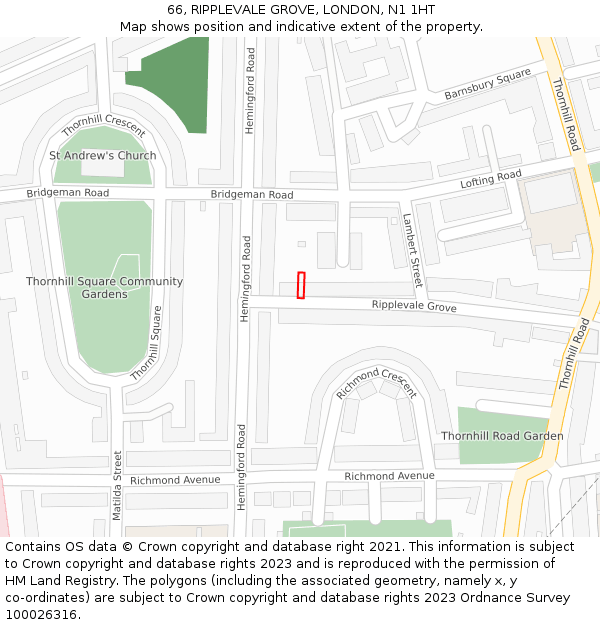 66, RIPPLEVALE GROVE, LONDON, N1 1HT: Location map and indicative extent of plot