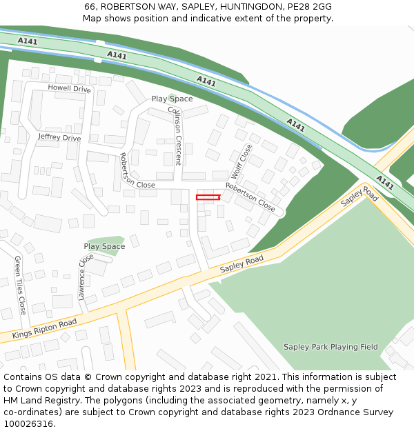 66, ROBERTSON WAY, SAPLEY, HUNTINGDON, PE28 2GG: Location map and indicative extent of plot