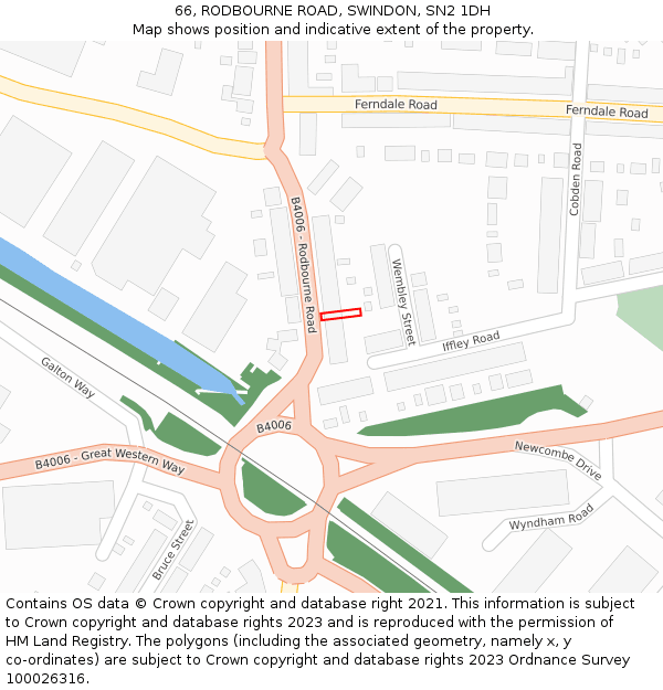 66, RODBOURNE ROAD, SWINDON, SN2 1DH: Location map and indicative extent of plot