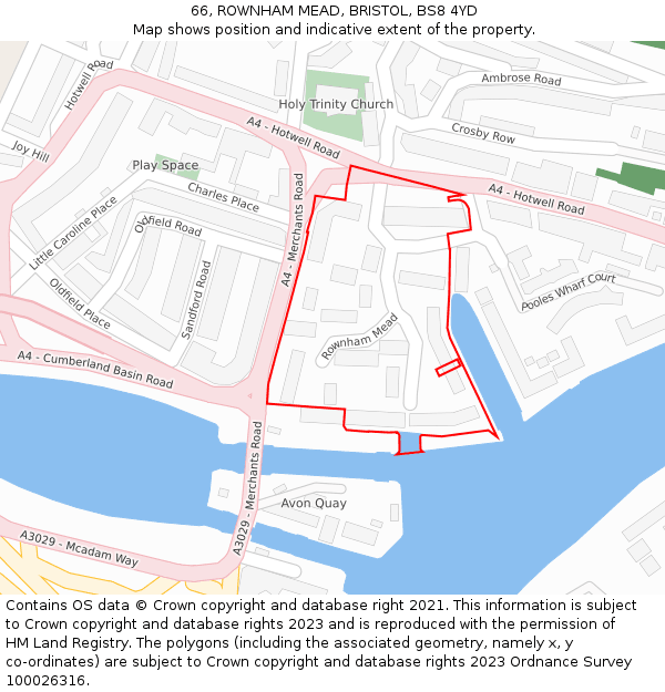 66, ROWNHAM MEAD, BRISTOL, BS8 4YD: Location map and indicative extent of plot