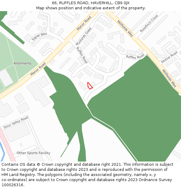 66, RUFFLES ROAD, HAVERHILL, CB9 0JX: Location map and indicative extent of plot