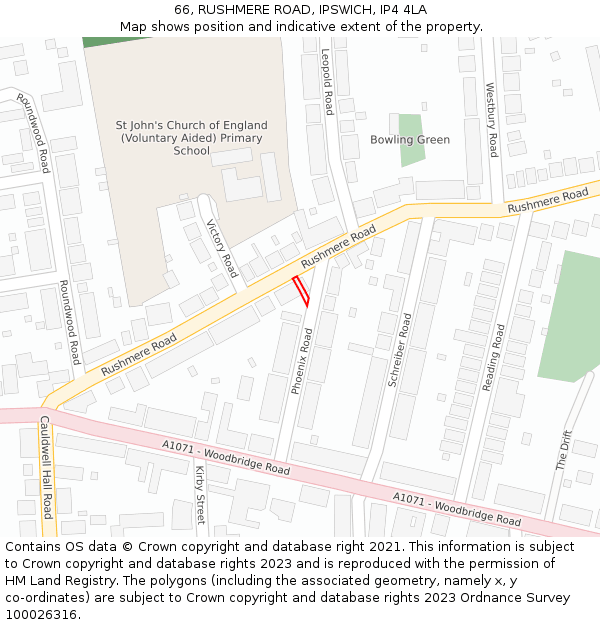 66, RUSHMERE ROAD, IPSWICH, IP4 4LA: Location map and indicative extent of plot