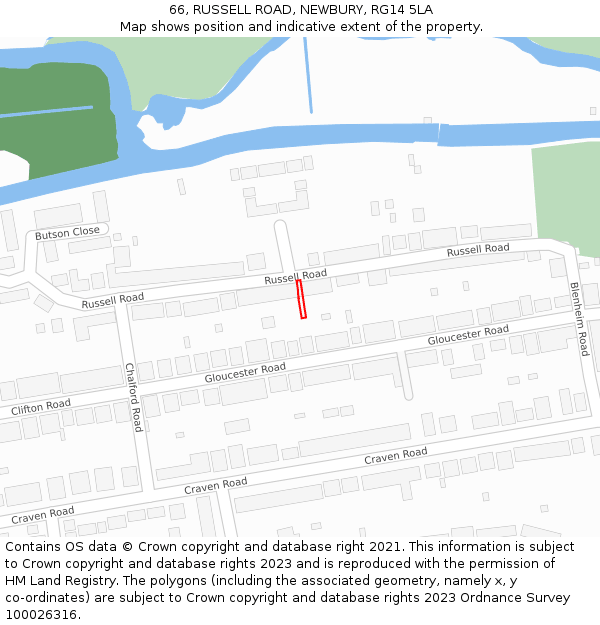 66, RUSSELL ROAD, NEWBURY, RG14 5LA: Location map and indicative extent of plot