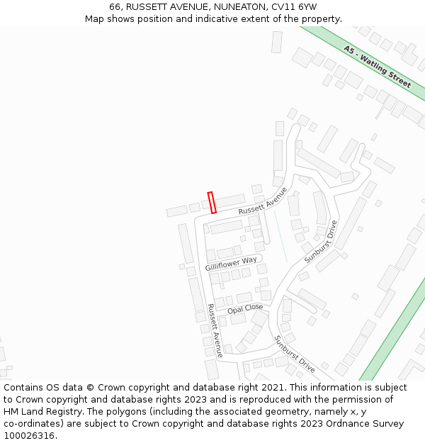 66, RUSSETT AVENUE, NUNEATON, CV11 6YW: Location map and indicative extent of plot
