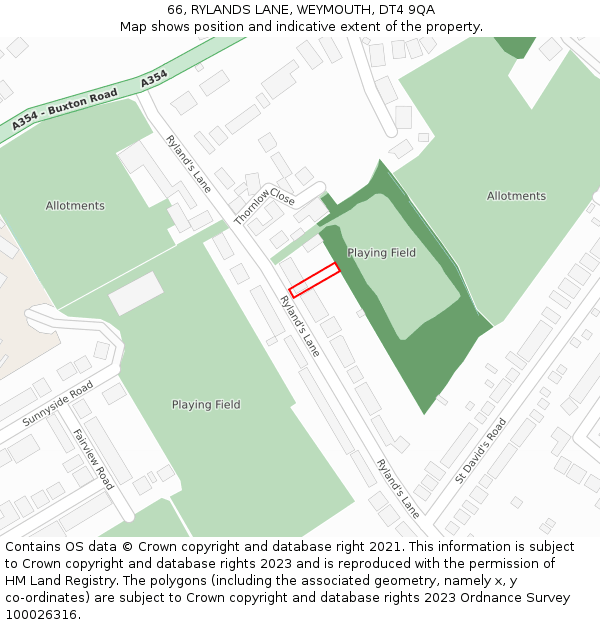 66, RYLANDS LANE, WEYMOUTH, DT4 9QA: Location map and indicative extent of plot