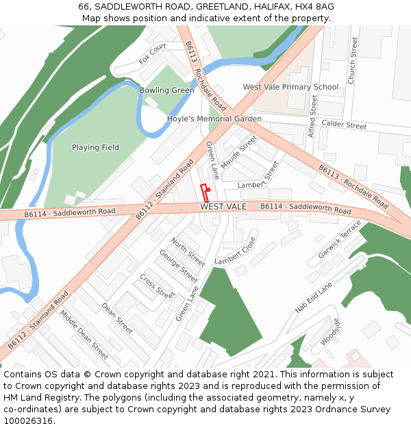 66, SADDLEWORTH ROAD, GREETLAND, HALIFAX, HX4 8AG: Location map and indicative extent of plot