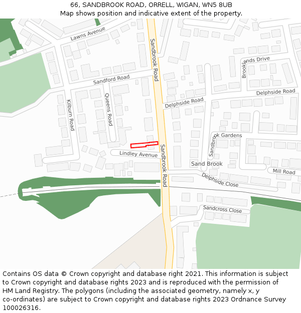 66, SANDBROOK ROAD, ORRELL, WIGAN, WN5 8UB: Location map and indicative extent of plot