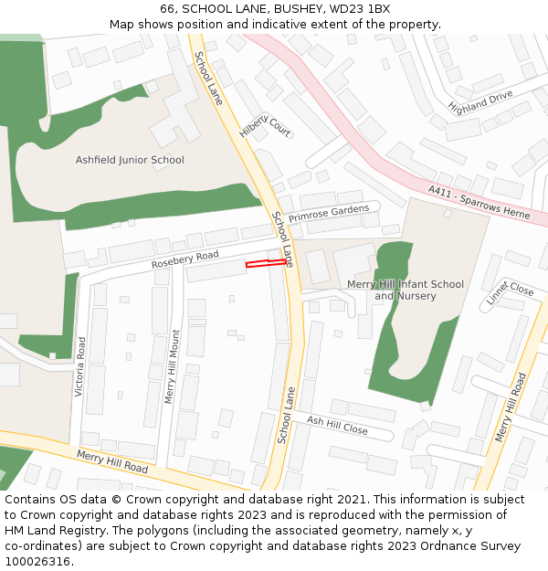 66, SCHOOL LANE, BUSHEY, WD23 1BX: Location map and indicative extent of plot