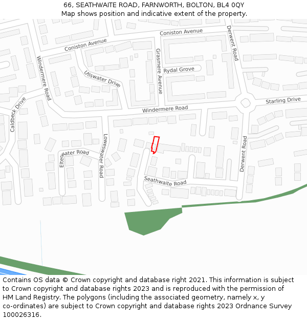 66, SEATHWAITE ROAD, FARNWORTH, BOLTON, BL4 0QY: Location map and indicative extent of plot