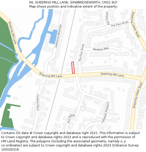 66, SHEERING MILL LANE, SAWBRIDGEWORTH, CM21 9LP: Location map and indicative extent of plot