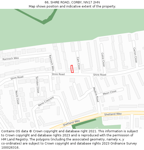 66, SHIRE ROAD, CORBY, NN17 2HN: Location map and indicative extent of plot