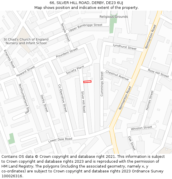 66, SILVER HILL ROAD, DERBY, DE23 6UJ: Location map and indicative extent of plot