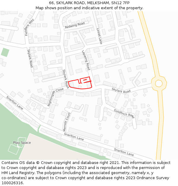 66, SKYLARK ROAD, MELKSHAM, SN12 7FP: Location map and indicative extent of plot