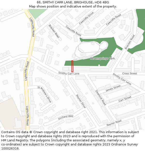 66, SMITHY CARR LANE, BRIGHOUSE, HD6 4BG: Location map and indicative extent of plot