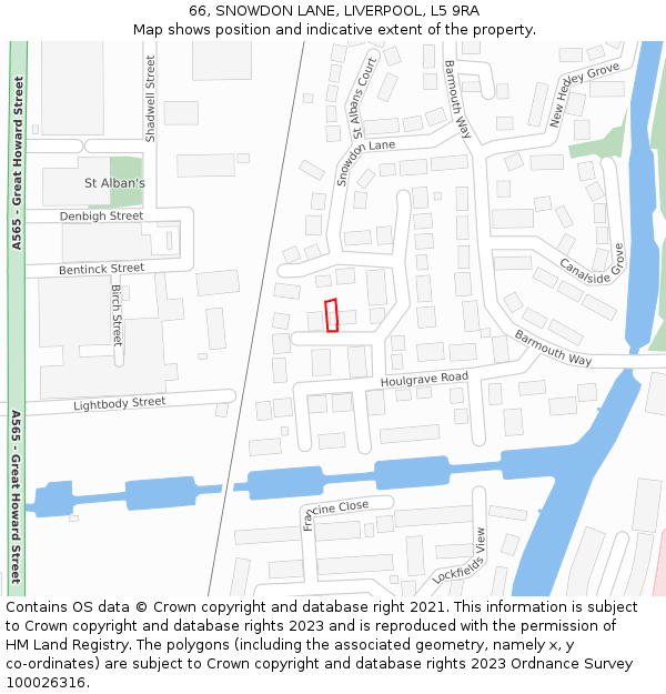 66, SNOWDON LANE, LIVERPOOL, L5 9RA: Location map and indicative extent of plot