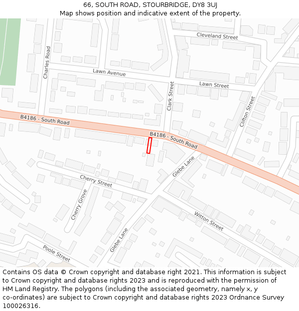 66, SOUTH ROAD, STOURBRIDGE, DY8 3UJ: Location map and indicative extent of plot