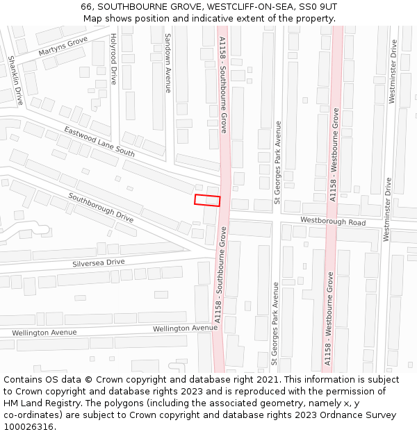 66, SOUTHBOURNE GROVE, WESTCLIFF-ON-SEA, SS0 9UT: Location map and indicative extent of plot