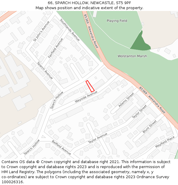 66, SPARCH HOLLOW, NEWCASTLE, ST5 9PF: Location map and indicative extent of plot