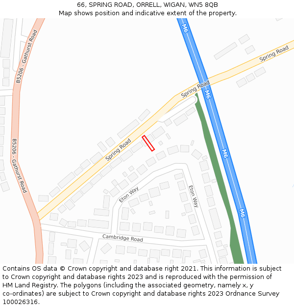 66, SPRING ROAD, ORRELL, WIGAN, WN5 8QB: Location map and indicative extent of plot