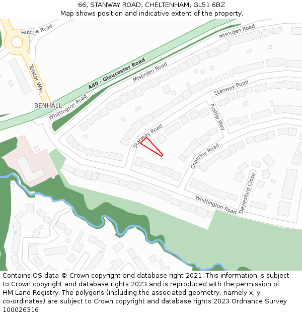 66, STANWAY ROAD, CHELTENHAM, GL51 6BZ: Location map and indicative extent of plot