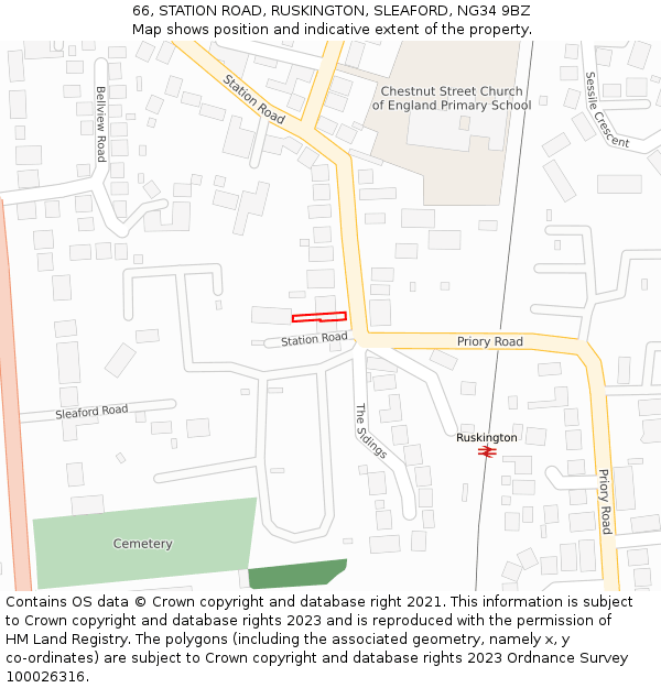 66, STATION ROAD, RUSKINGTON, SLEAFORD, NG34 9BZ: Location map and indicative extent of plot