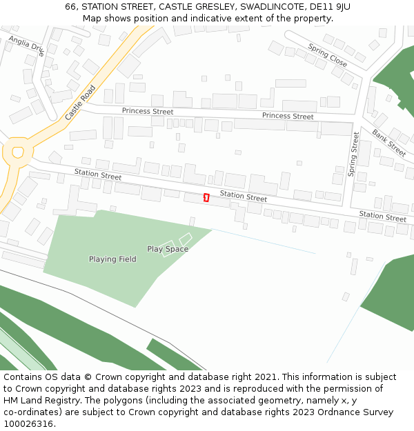 66, STATION STREET, CASTLE GRESLEY, SWADLINCOTE, DE11 9JU: Location map and indicative extent of plot