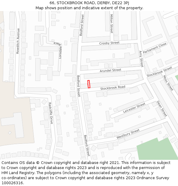66, STOCKBROOK ROAD, DERBY, DE22 3PJ: Location map and indicative extent of plot