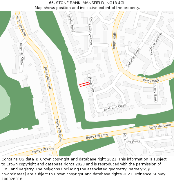 66, STONE BANK, MANSFIELD, NG18 4GL: Location map and indicative extent of plot