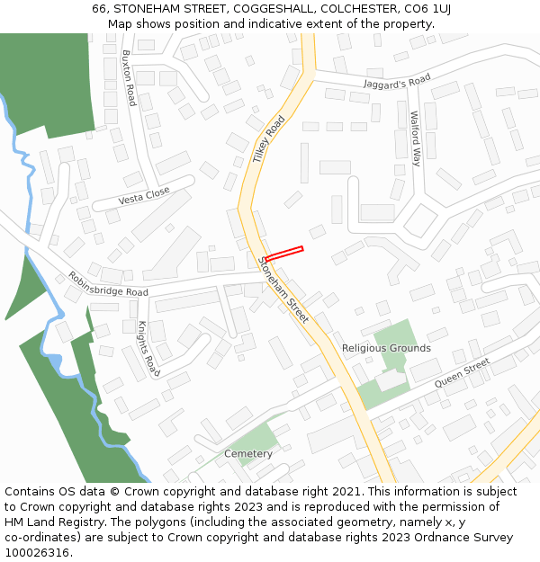66, STONEHAM STREET, COGGESHALL, COLCHESTER, CO6 1UJ: Location map and indicative extent of plot