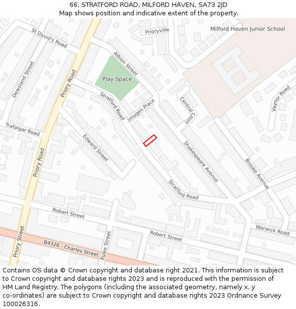 66, STRATFORD ROAD, MILFORD HAVEN, SA73 2JD: Location map and indicative extent of plot