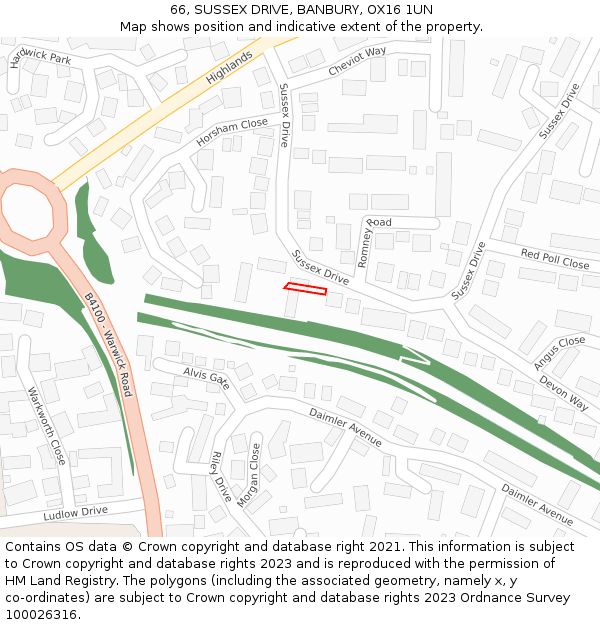 66, SUSSEX DRIVE, BANBURY, OX16 1UN: Location map and indicative extent of plot