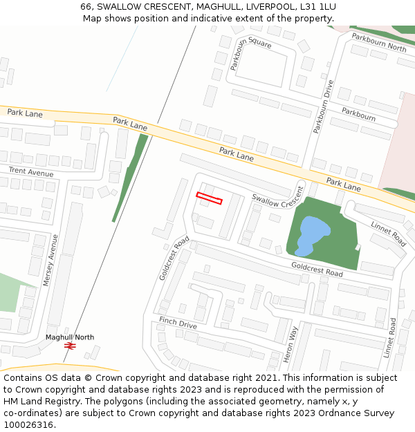 66, SWALLOW CRESCENT, MAGHULL, LIVERPOOL, L31 1LU: Location map and indicative extent of plot