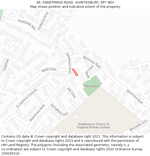 66, SWEETMANS ROAD, SHAFTESBURY, SP7 8EH: Location map and indicative extent of plot