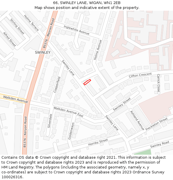 66, SWINLEY LANE, WIGAN, WN1 2EB: Location map and indicative extent of plot