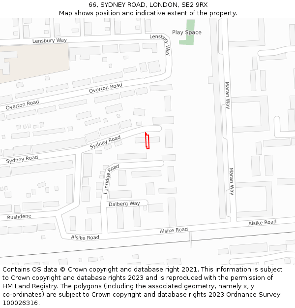 66, SYDNEY ROAD, LONDON, SE2 9RX: Location map and indicative extent of plot