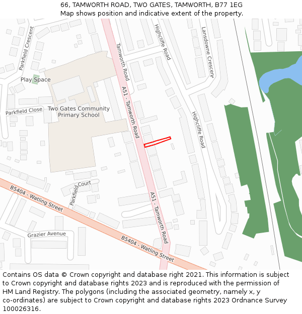 66, TAMWORTH ROAD, TWO GATES, TAMWORTH, B77 1EG: Location map and indicative extent of plot