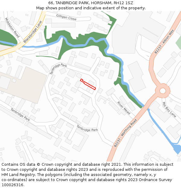 66, TANBRIDGE PARK, HORSHAM, RH12 1SZ: Location map and indicative extent of plot
