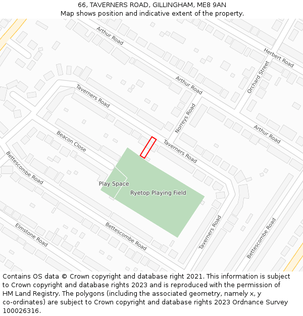 66, TAVERNERS ROAD, GILLINGHAM, ME8 9AN: Location map and indicative extent of plot