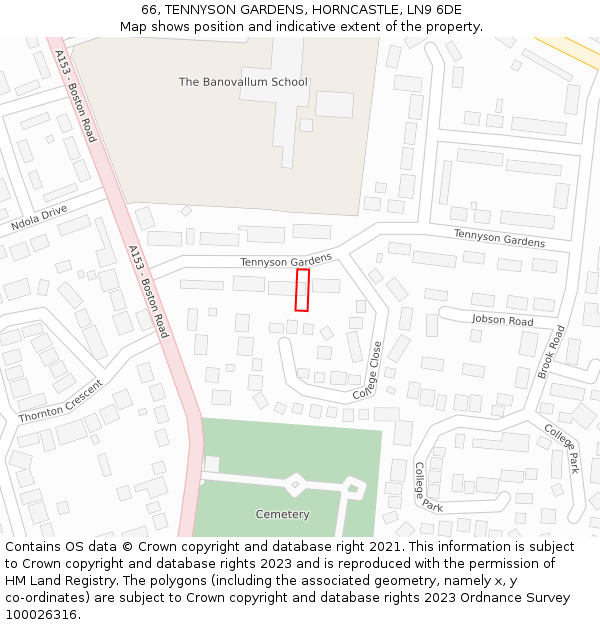 66, TENNYSON GARDENS, HORNCASTLE, LN9 6DE: Location map and indicative extent of plot