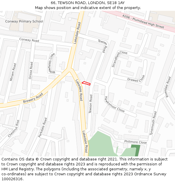 66, TEWSON ROAD, LONDON, SE18 1AY: Location map and indicative extent of plot