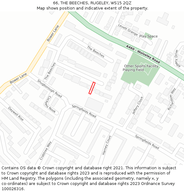 66, THE BEECHES, RUGELEY, WS15 2QZ: Location map and indicative extent of plot