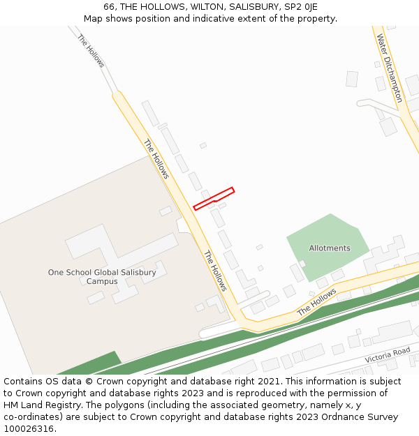 66, THE HOLLOWS, WILTON, SALISBURY, SP2 0JE: Location map and indicative extent of plot
