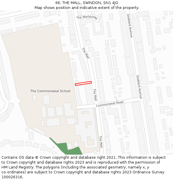 66, THE MALL, SWINDON, SN1 4JG: Location map and indicative extent of plot