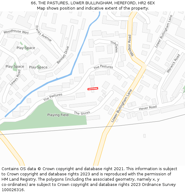 66, THE PASTURES, LOWER BULLINGHAM, HEREFORD, HR2 6EX: Location map and indicative extent of plot
