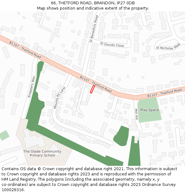66, THETFORD ROAD, BRANDON, IP27 0DB: Location map and indicative extent of plot