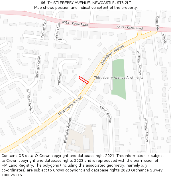 66, THISTLEBERRY AVENUE, NEWCASTLE, ST5 2LT: Location map and indicative extent of plot
